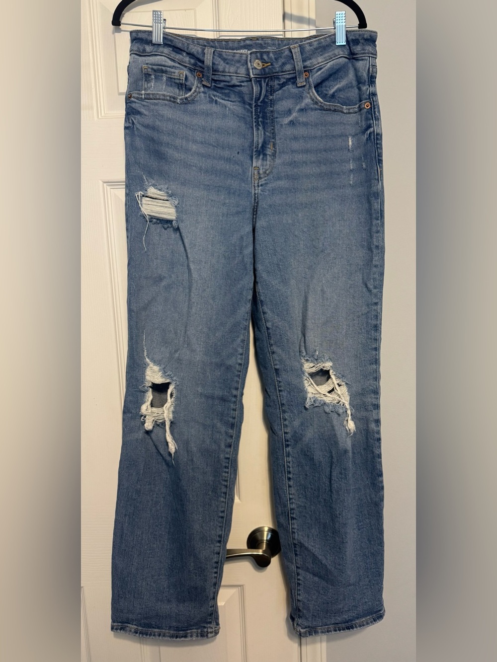 Old Navy Distressed Light Blue Straight Leg Jeans